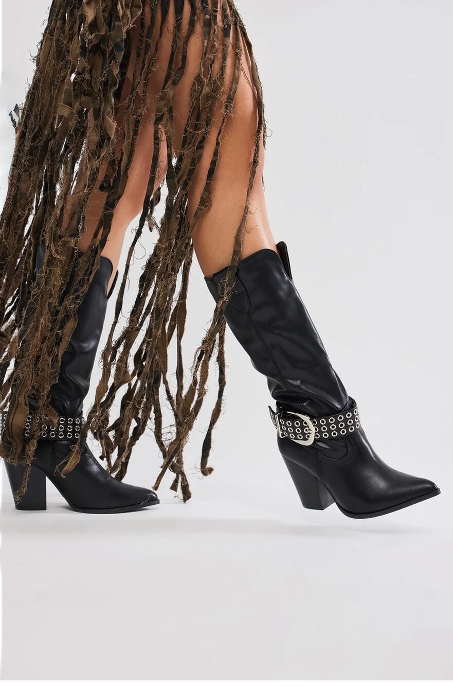 Fashion Nova No Temptations Cowboy Boots Black Size 8 (Fits 7 - 7.5) - NIB